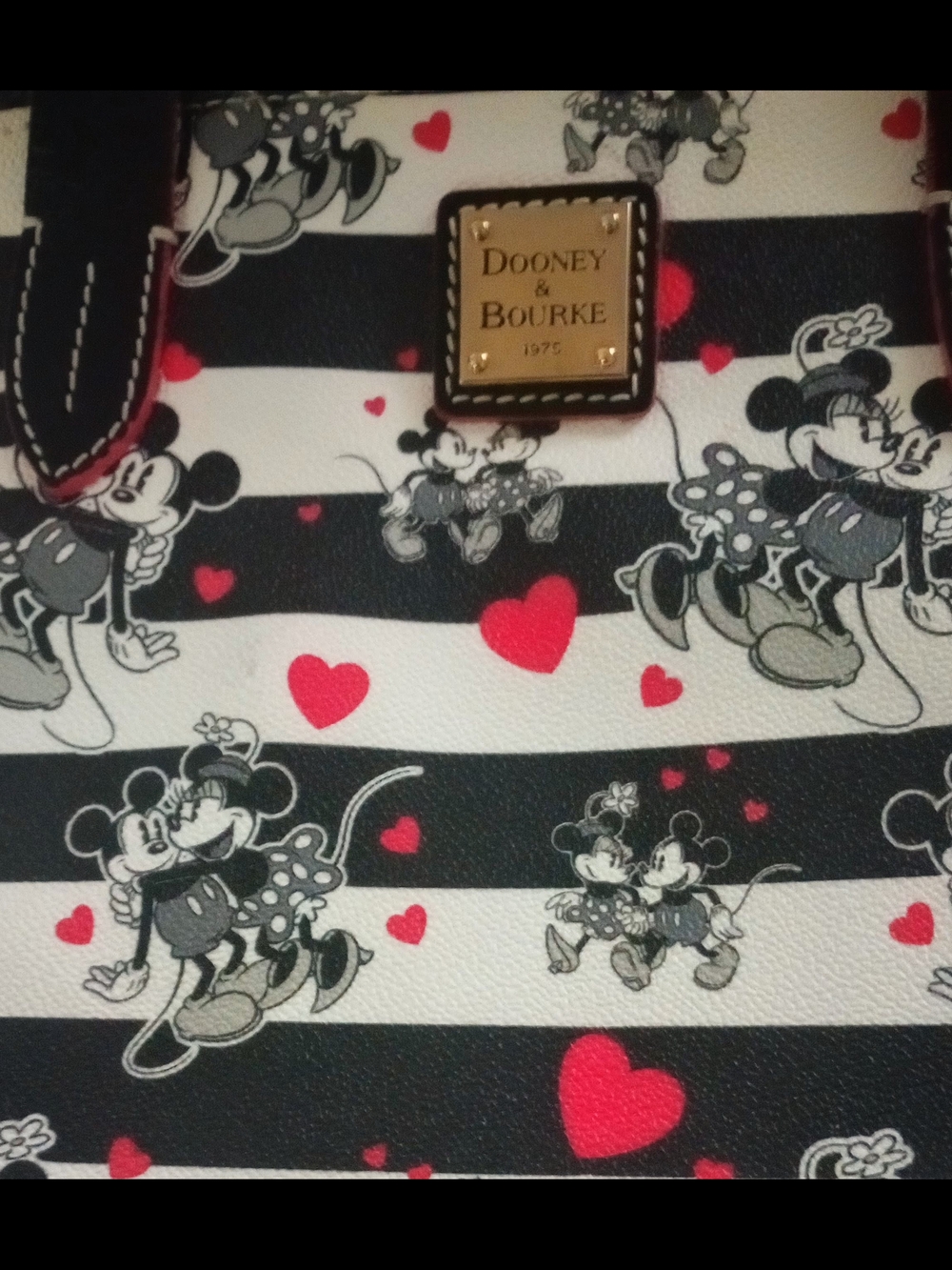 Dooney & Bourke Black, White & Red Minnie Mouse Heart Stripe Tote